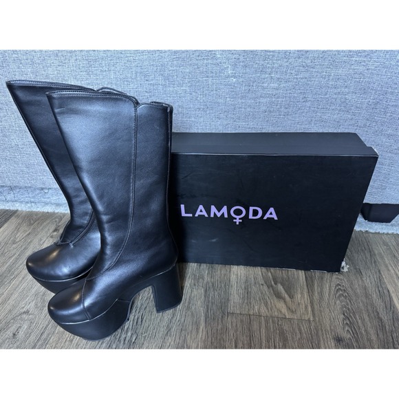LaModa Women's Knee High Black Platform Boots Size 5 - Picture 3 of 8